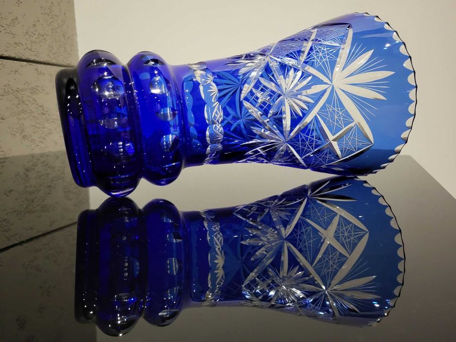 Wazon kryształ kobalt piękny retro prezent kryształowy niebieski 25cm