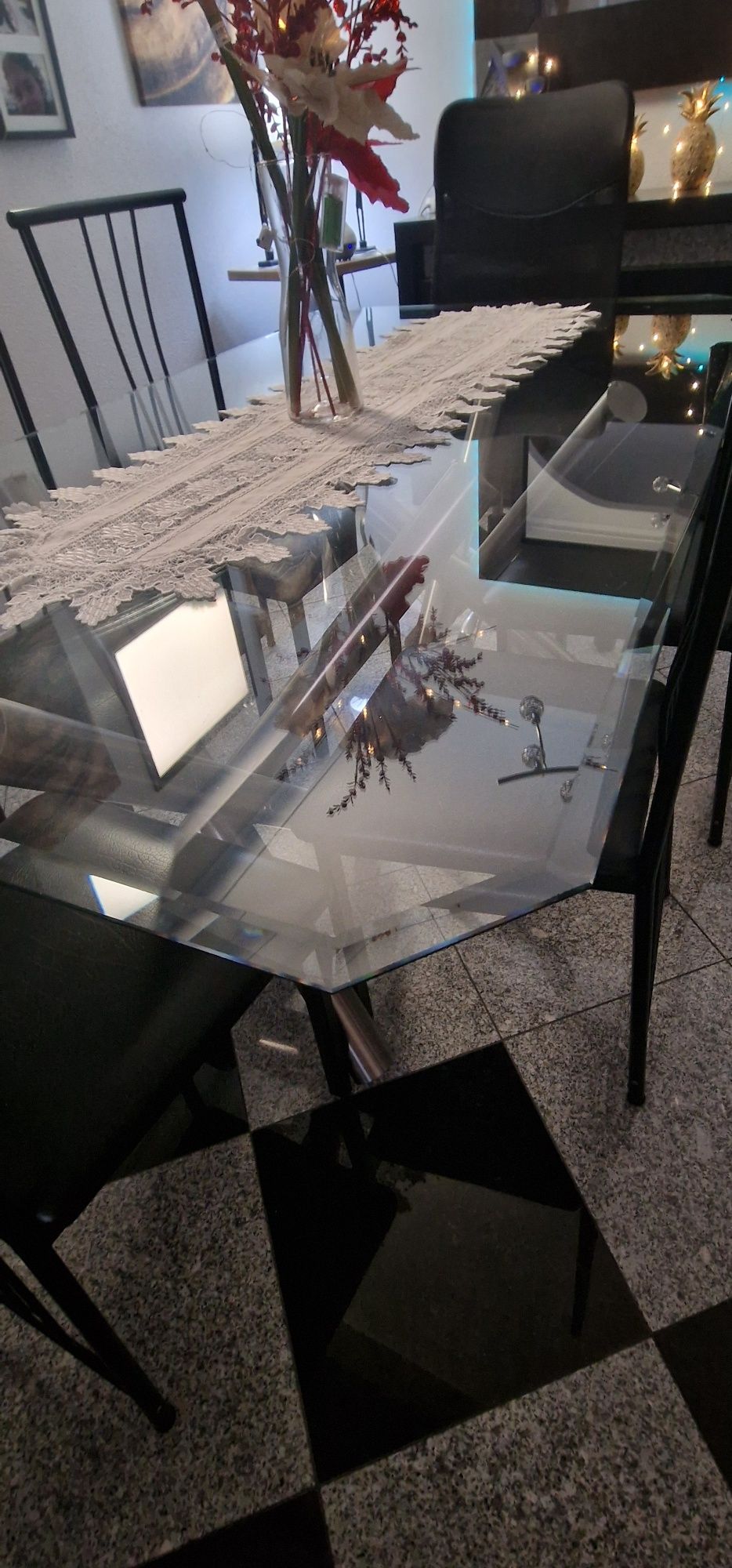 Mesa sala de jantar inox e vidro
