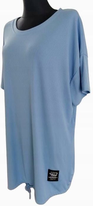 tunika oversize bluzka prążkowana damska niebieska duża 100% natural