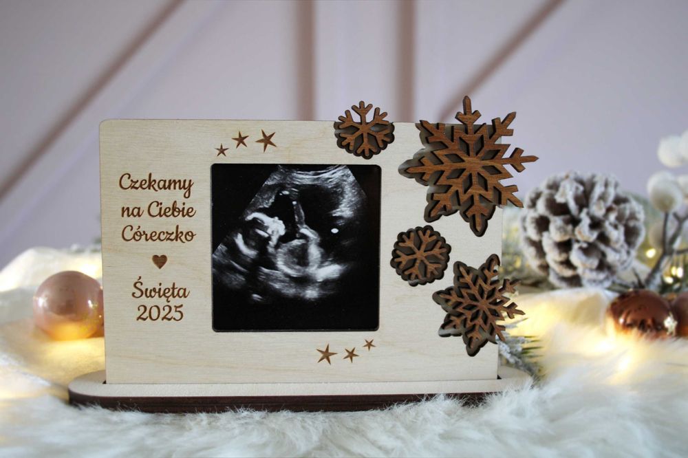 Świąteczna ramka ze zdjęciem, dowolne życzenia Prezent na Święta USG