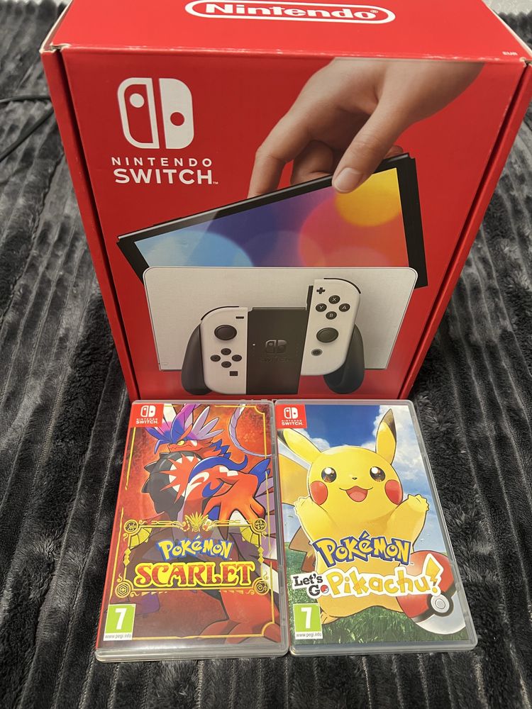 Switch OLED + Lets GO Pikachu + Pokémon Scarlet + SD 128GB + Etui