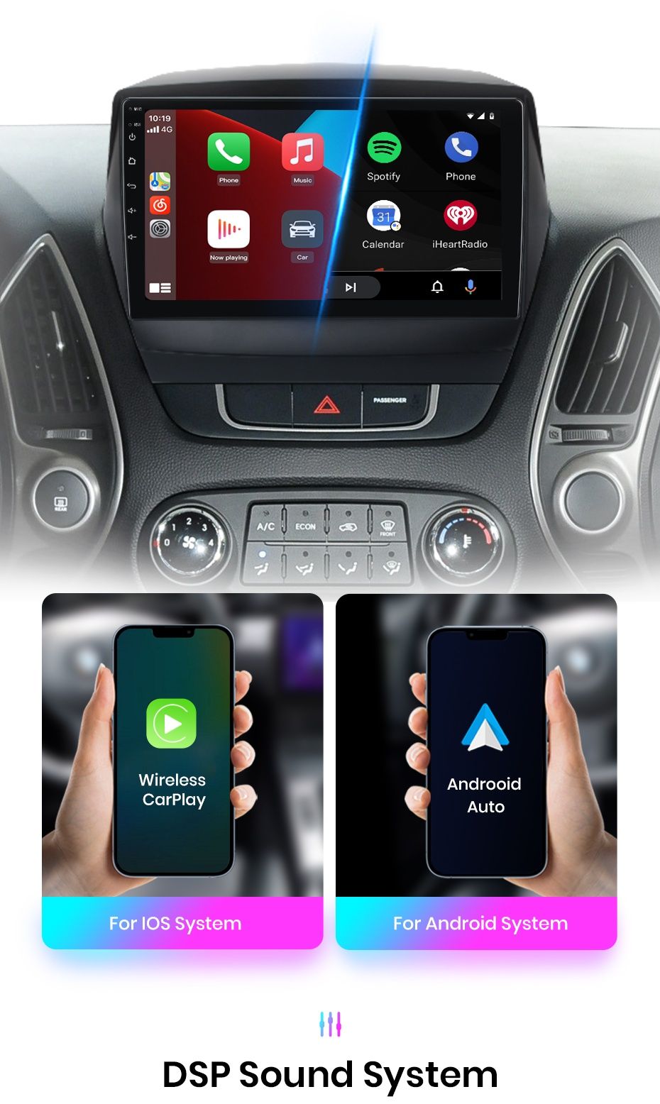Rádio 9" Android Hyundai Tucson 2 Ix35 de 2009-15 WIFI GPS 1/32GB