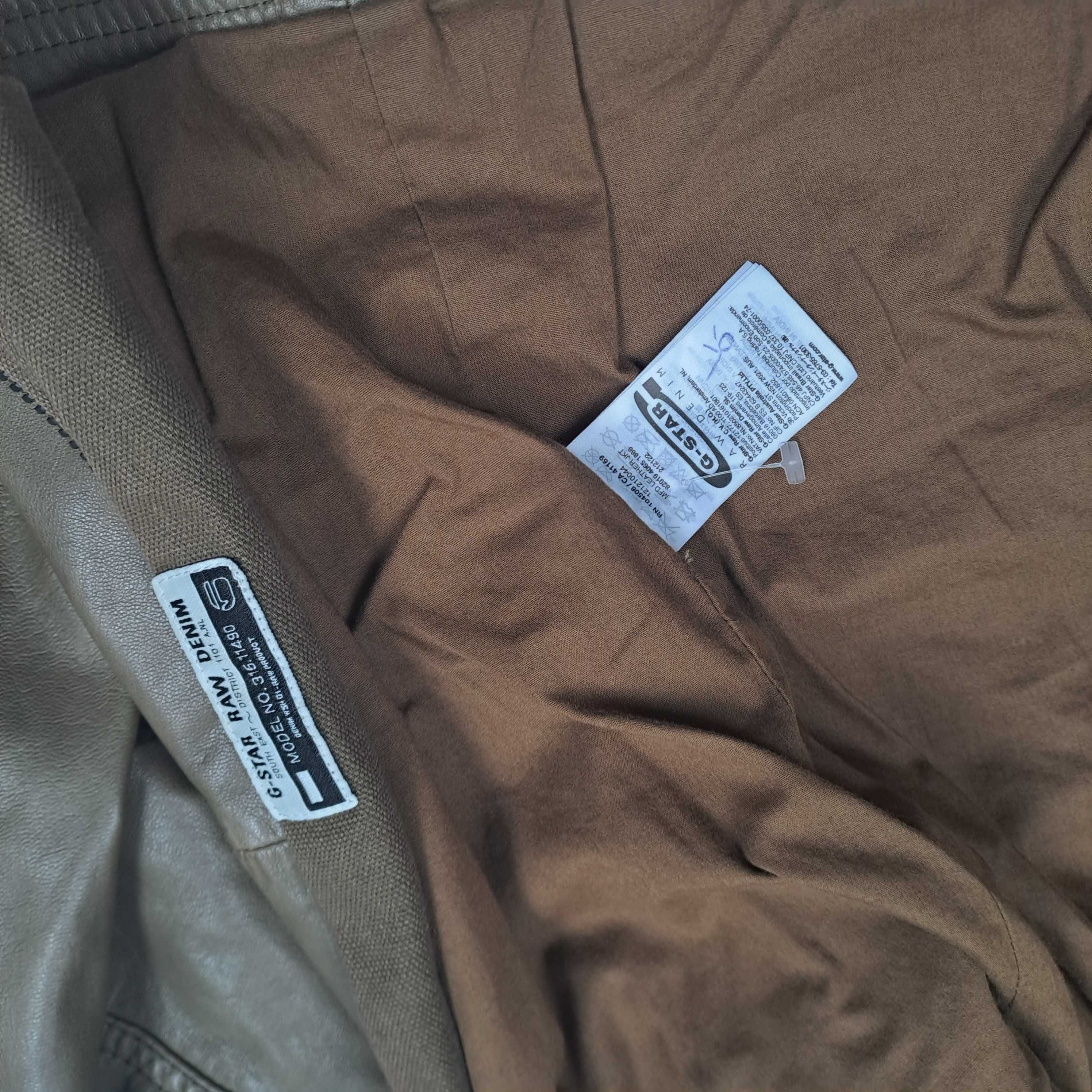 męska skórzana kurtka G Star RAW Leather MFD Biker Jacket S-M 
brązowy