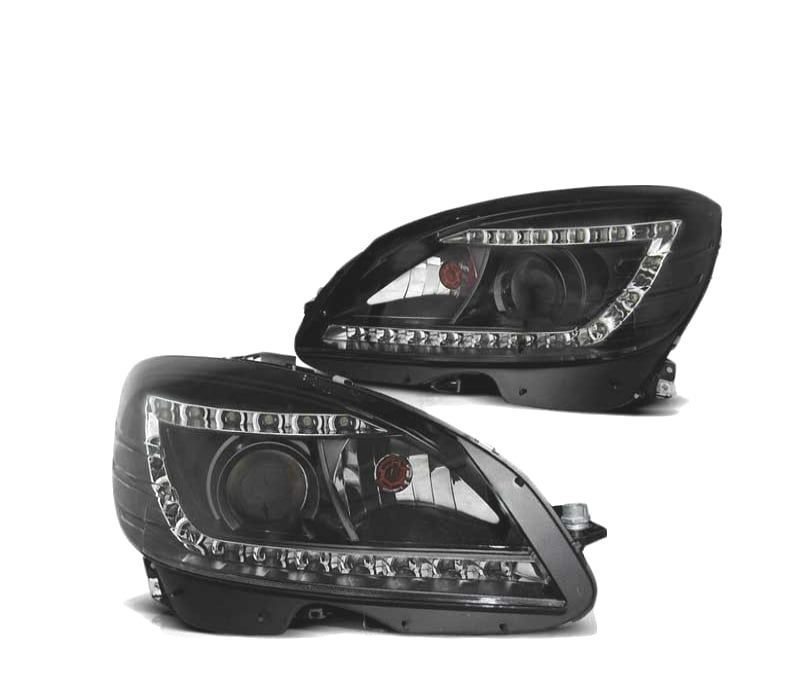 FARÓIS LED PARA MERCEDES W204 07-10 PRETO