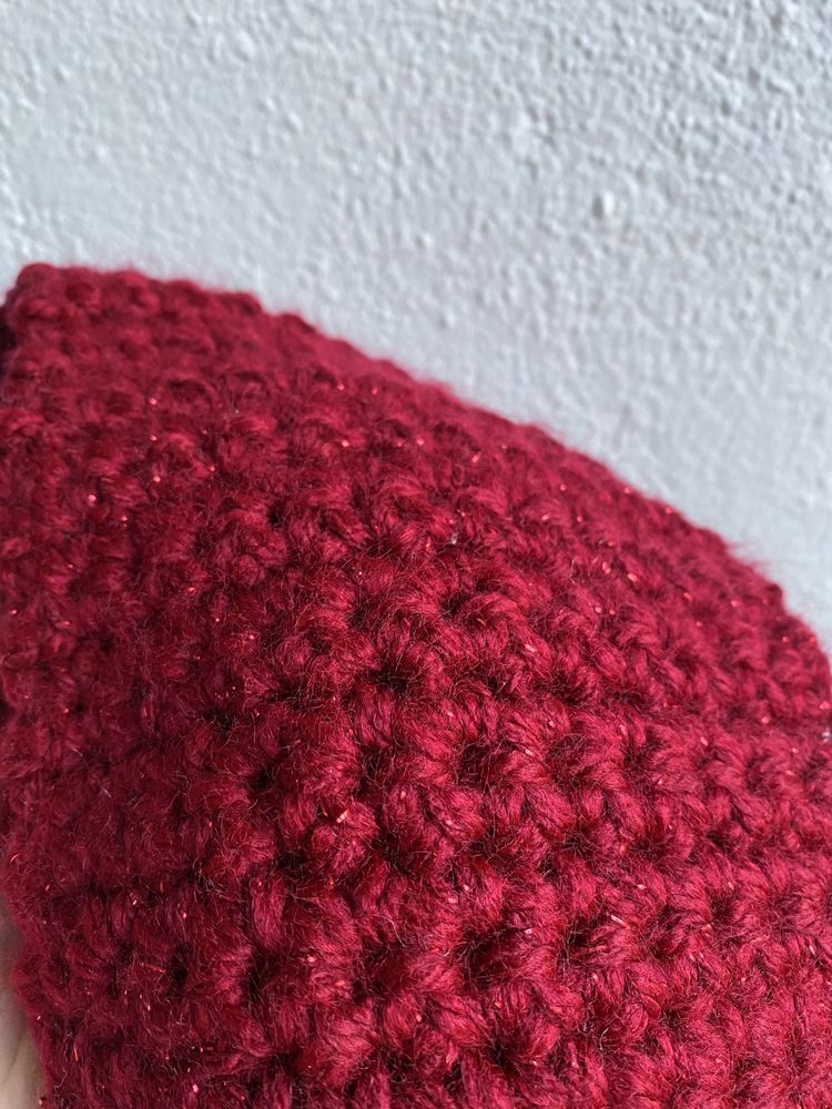 Cachecol em Tricô - Vermelho Escuro com Brilho - Handmade