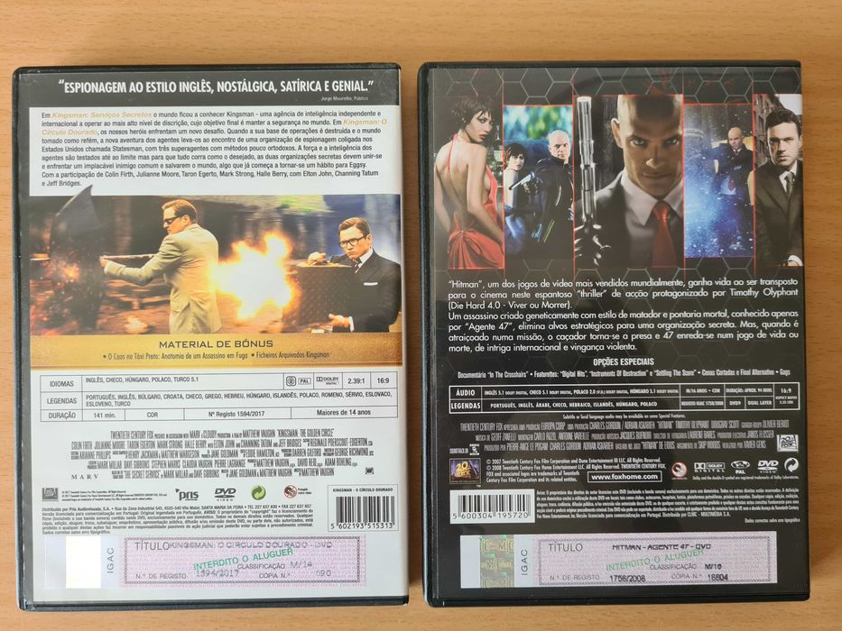 2 filmes em DVD sobre agentes secretos: "Kingsman" e "Hitman"