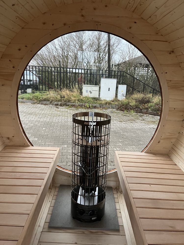 Sauna Ogrodowa Beczka 300cm z Przedsionkiem i Piecem Elektrycznym