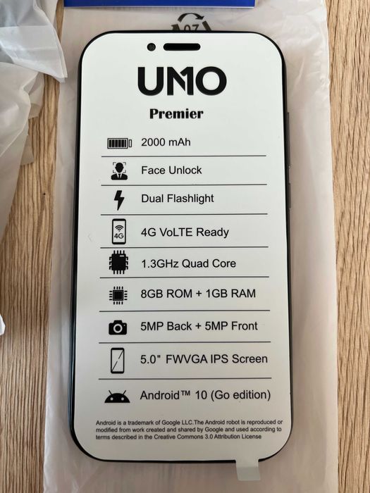 Smartfon UNO Premier 8GB/DUAL SIM + folia ochronna na ekran - jak NOWY