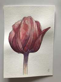 Ręcznie malowana kartka okolicznościowa a5 - tulipan