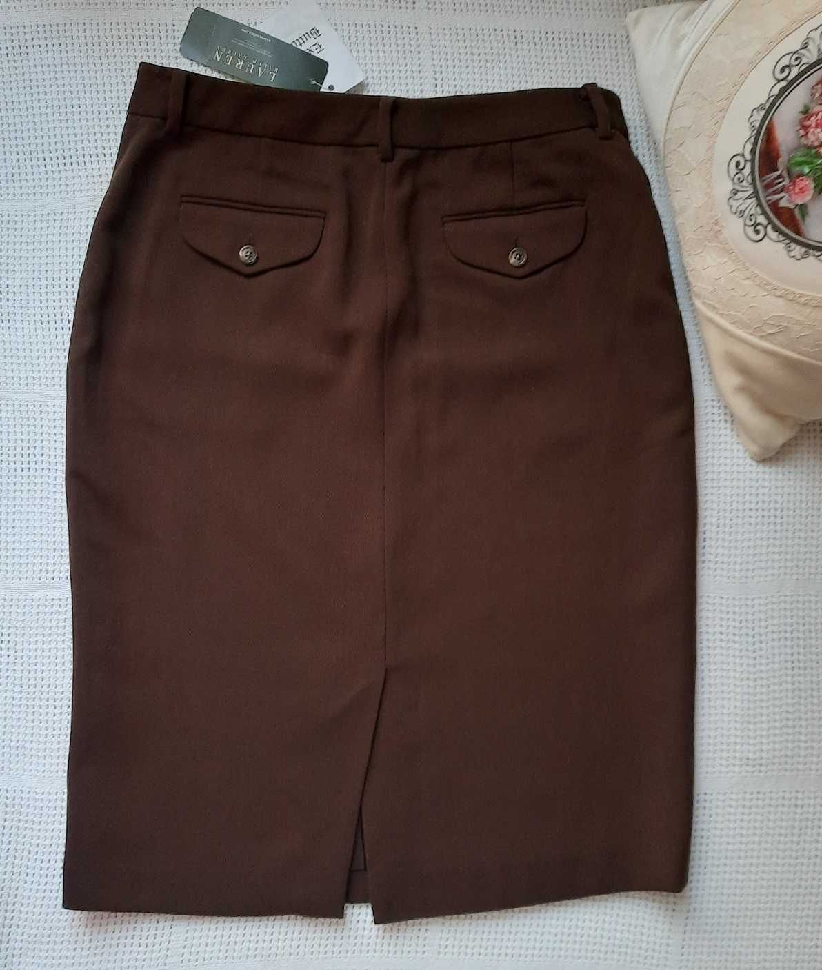 Ralph Lauren 100% Wełna ołówkowa brązowa spódnica midi M M/L