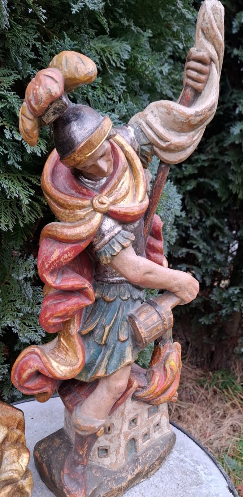 Figura 86cm drewno Święty Florian patron Strażaków Polichromia XIX/XX