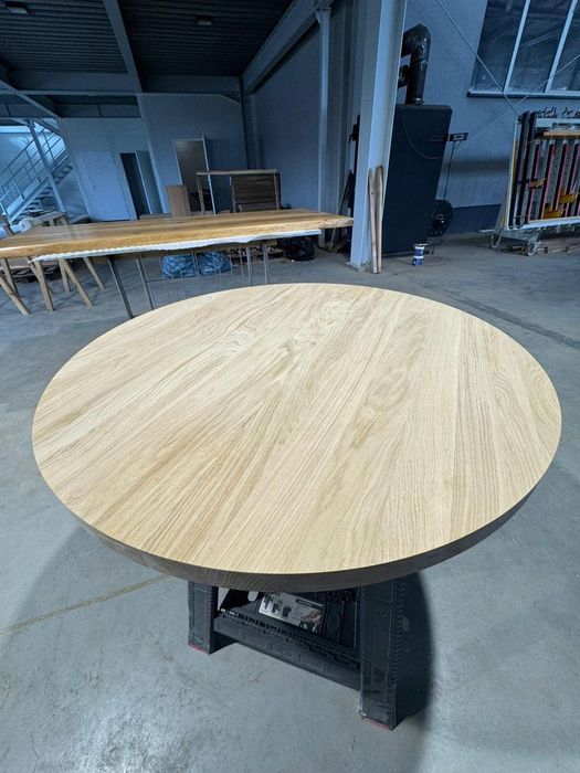 Blat dębowy okrągły LITY DĄB na stół stolik surowy NA WYMIAR