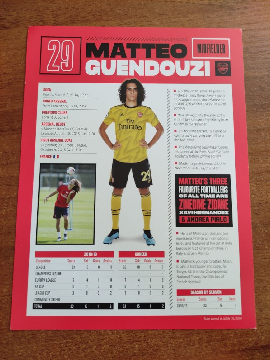 Autograf, podpis, nadruk Matteo Guendouzi Arsenal Piłka Nożna Sport