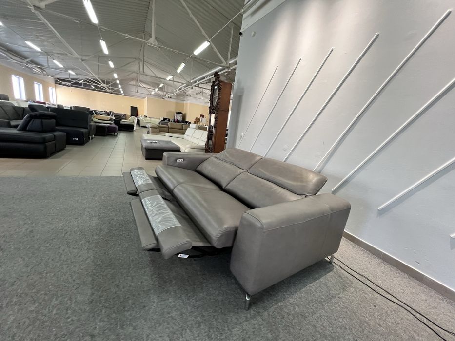 Диван сірий шкіряний реклайнер електро привід