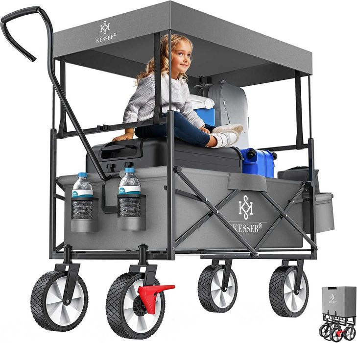 Wózek transportowy składany, z daszkiem szary, Kesser