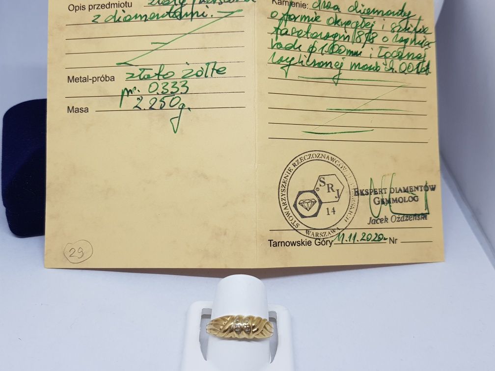 Złoty pierścionek z diamentami złoto 333 Rozmiar 14