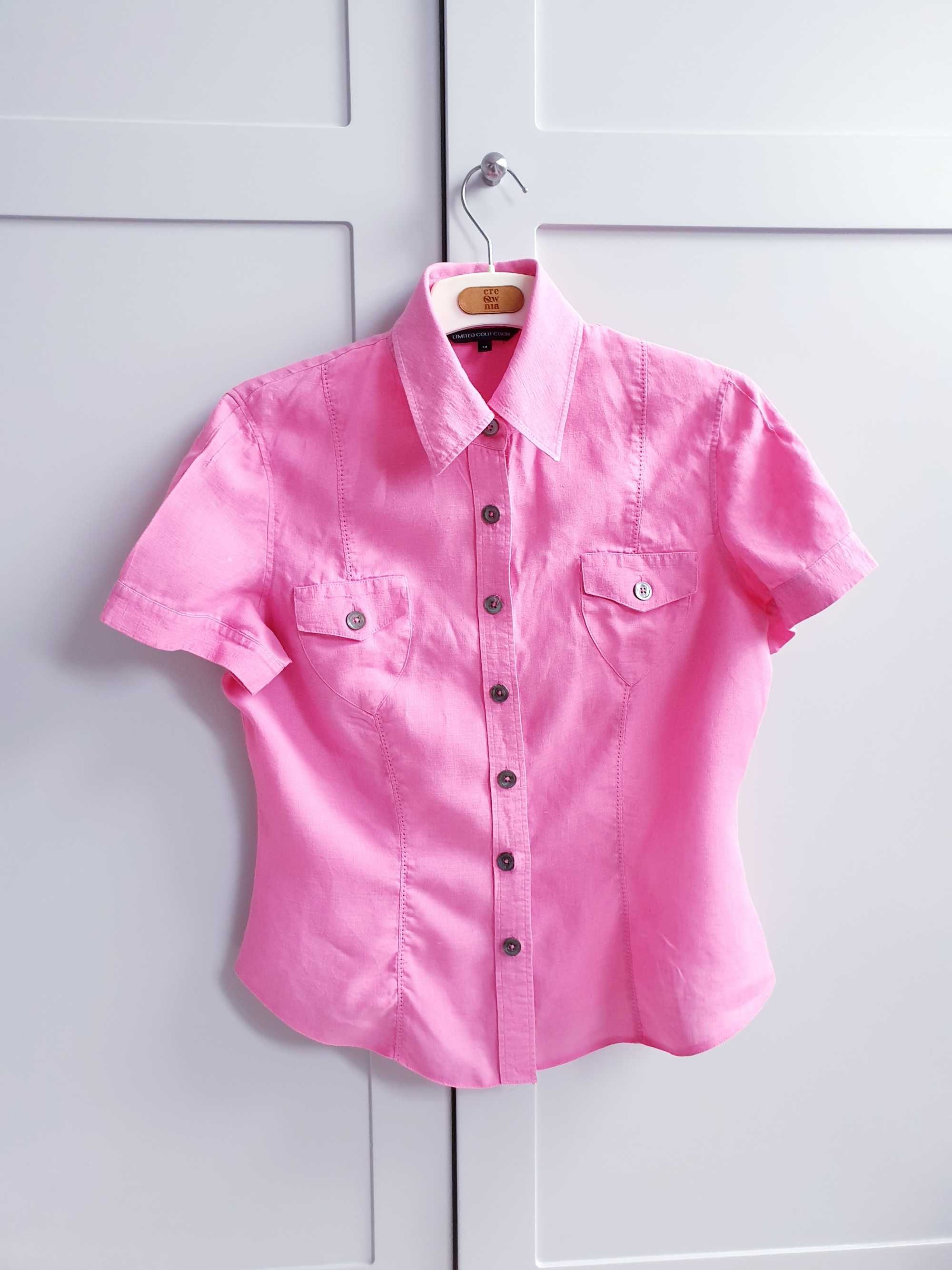 Fuksjowa różowa bluzka koszula 100% len 38 40 Limited Collection
