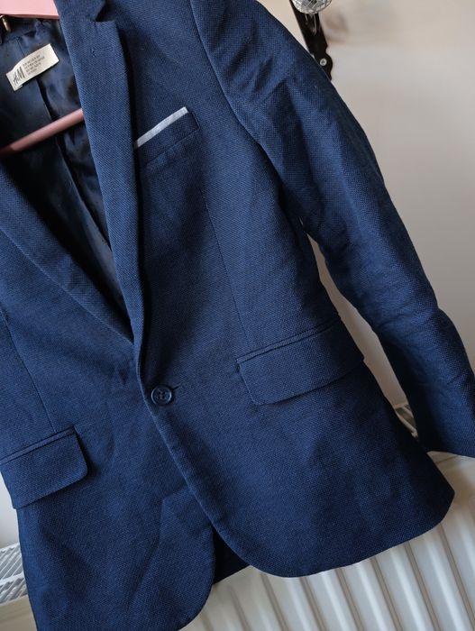 Marynarka granatowa 140 h&m bawełna i len