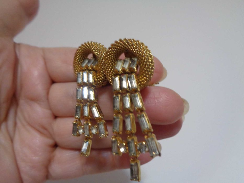 кліпси вінтаж позолота кристали багети Сваровськи 4,8см