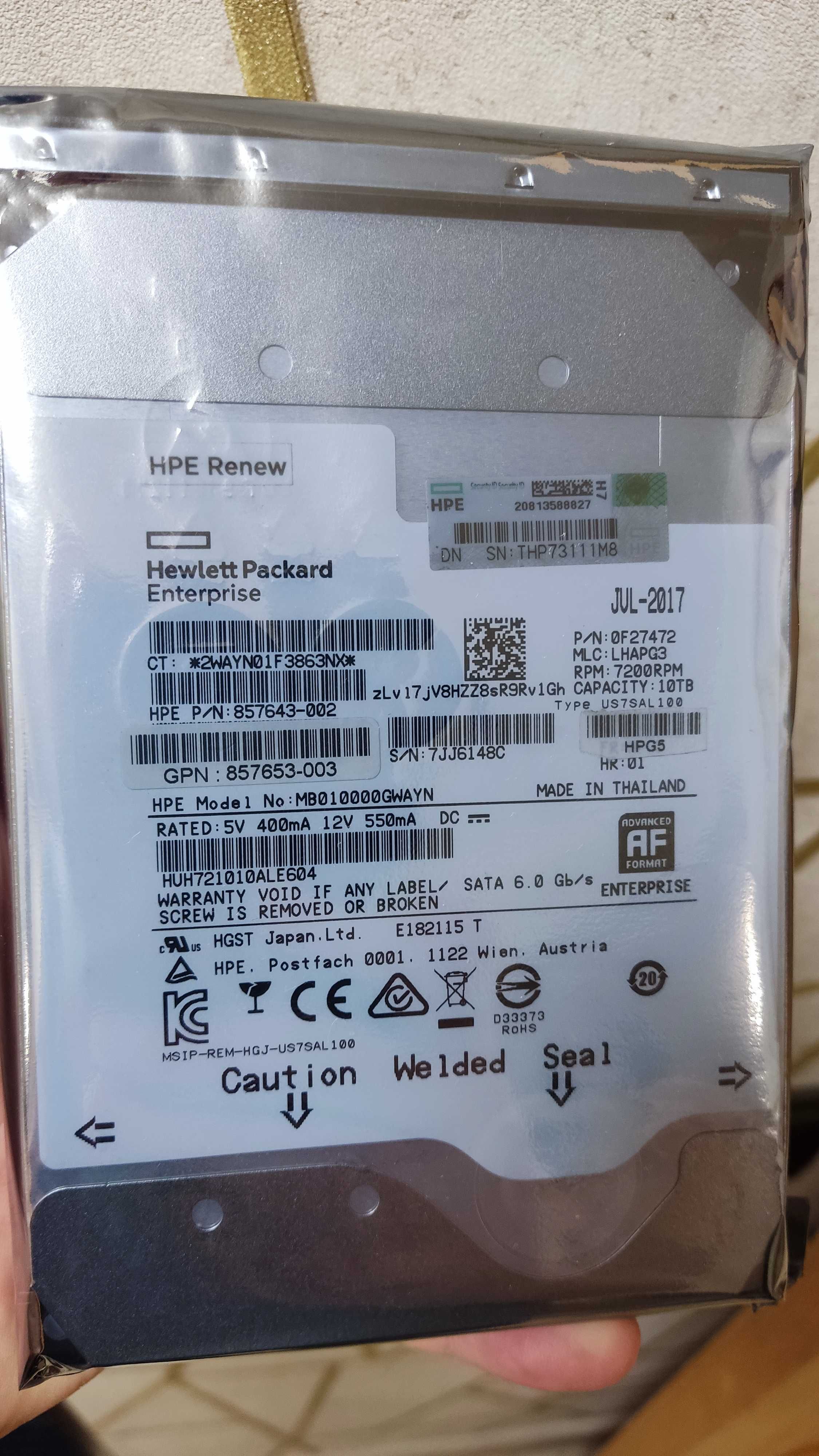 Серверний жорсткий диск HP Enterprise 10Tb SATA 7200rpm P/N 857643-002