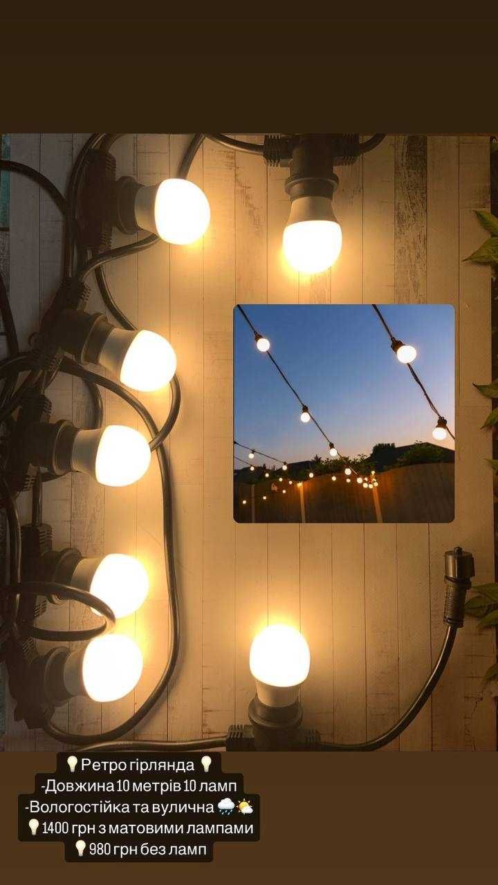 Освітлення для закладу або оселі РЕТРО ГІРЛЯНДА ХІТ 10 метрів 10 ламп