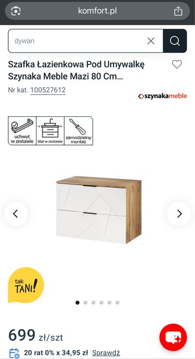 Nowa szafka pod umywalkę 80 cm