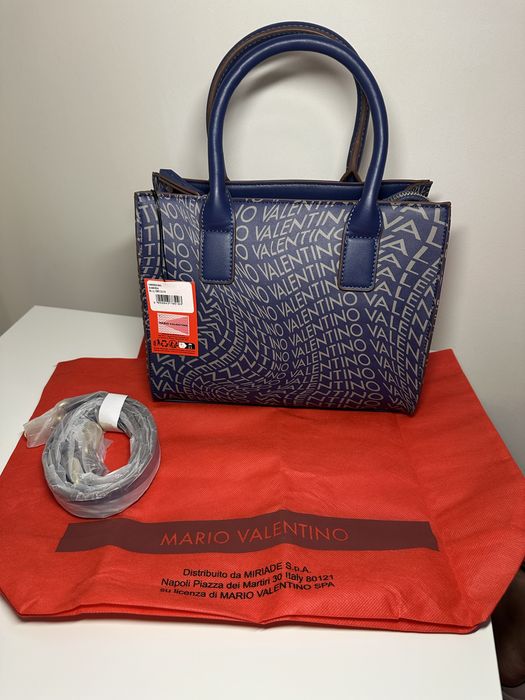 Valentino granatowo brązowa torebka shopper do ręki oryginalna