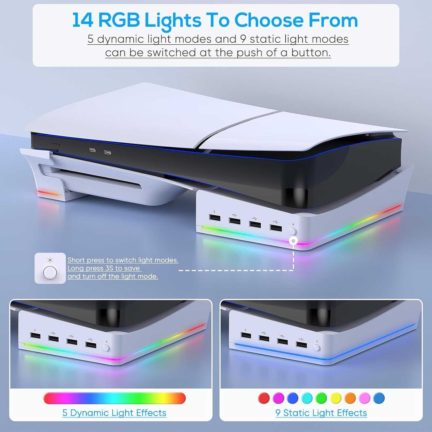 Podstawka,stojak do PS5 ze światłem LED RGB z 14 trybami oświetlenia