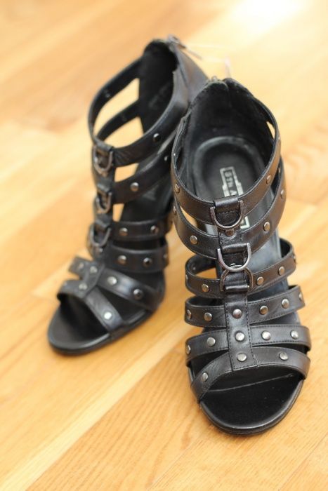Czarne sandały na obcasie NOWE 5th Avenue Deichmann 36 skóra naturalna
