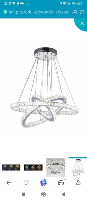 Żyrandol kryształowy lampa wisząca sufitowa 3 ring lustrzany salonu ci