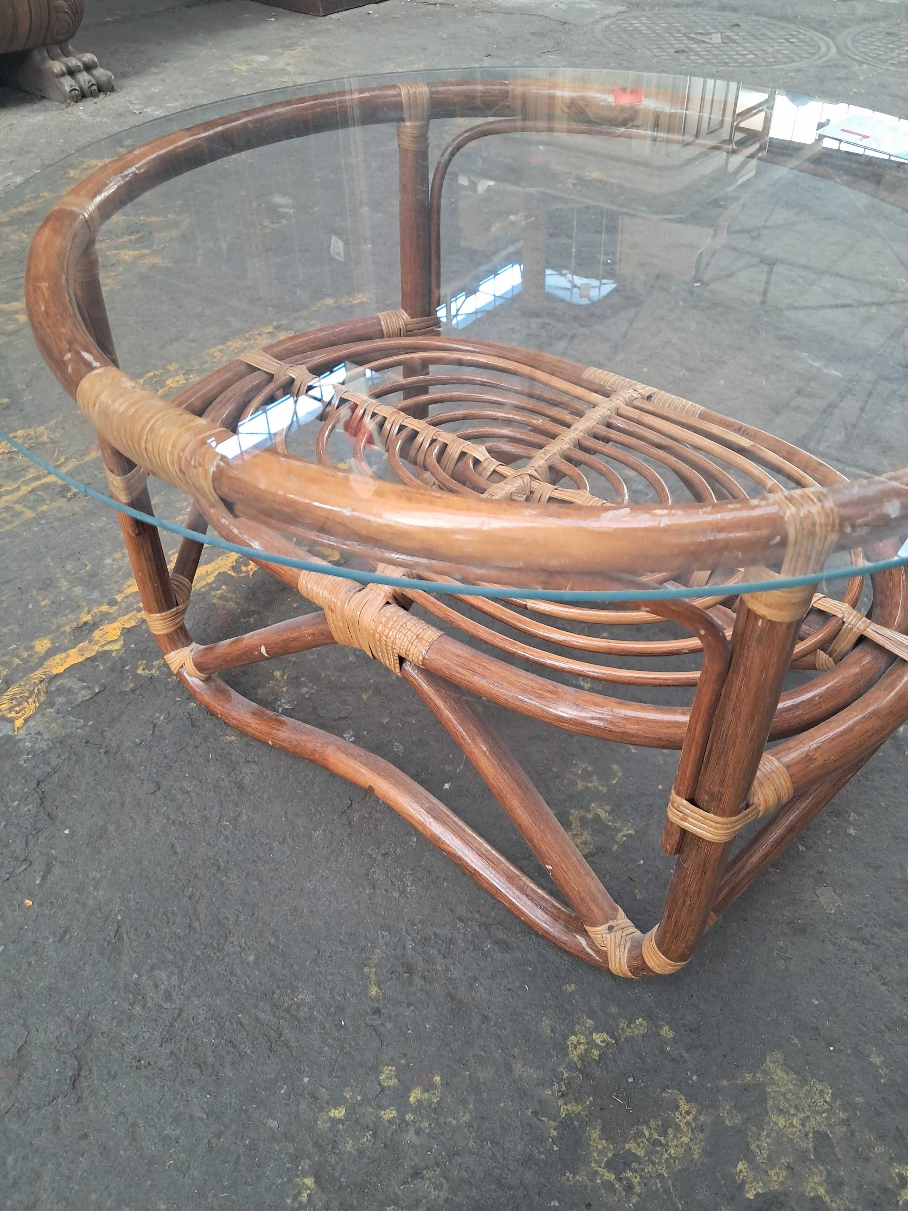 Stolik kawowy ,rattan,szkło