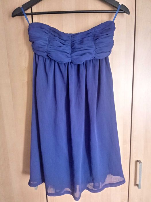 chabrowa kobaltowa sukienka bez ramiączek M L tiul szyfon