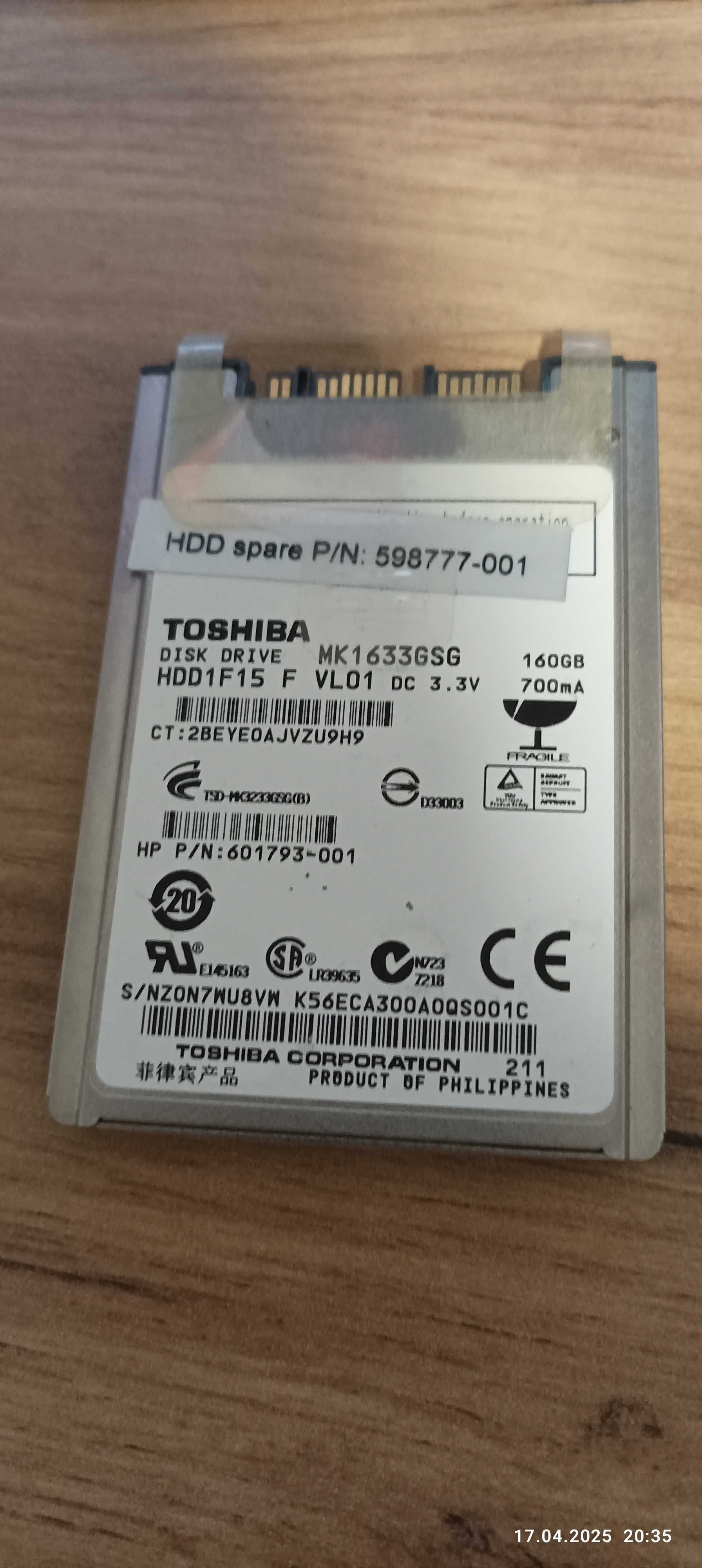 Dysk twardy TOSHIBA MK1633GSG 1.8" 160gb