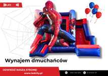 Wynajem dmuchańców: dmuchaniec Spider-man i biały zamek ze zjeżdżalnią