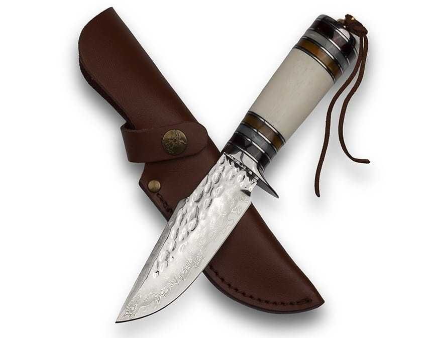 Nóż Myśliwski Taktyczny ze Stali Damasceńskiej + skórzana pochwa 952