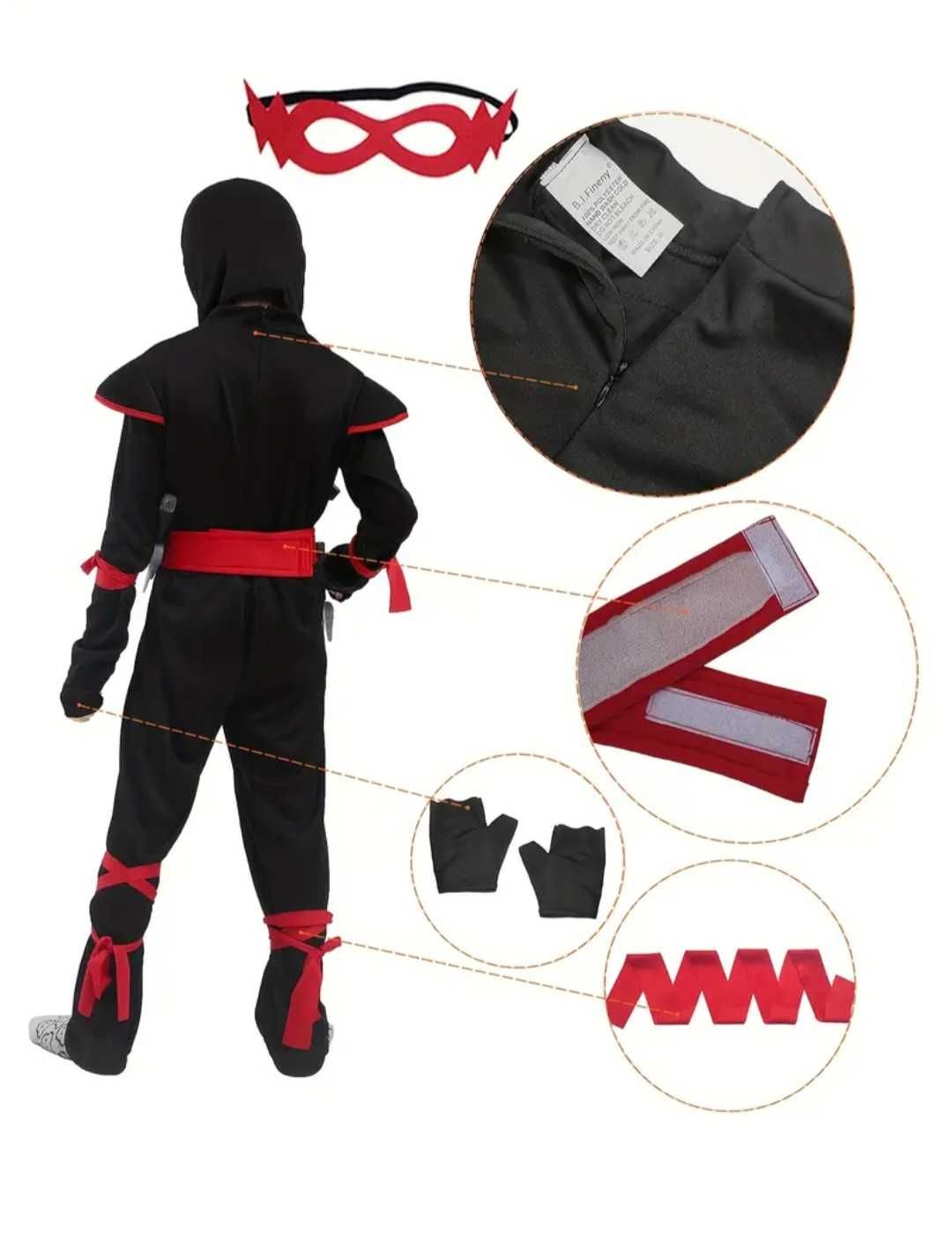 Zestaw XXL! BLACK NINJA czarny wojownik samuraj, r. 134/140 przebranie