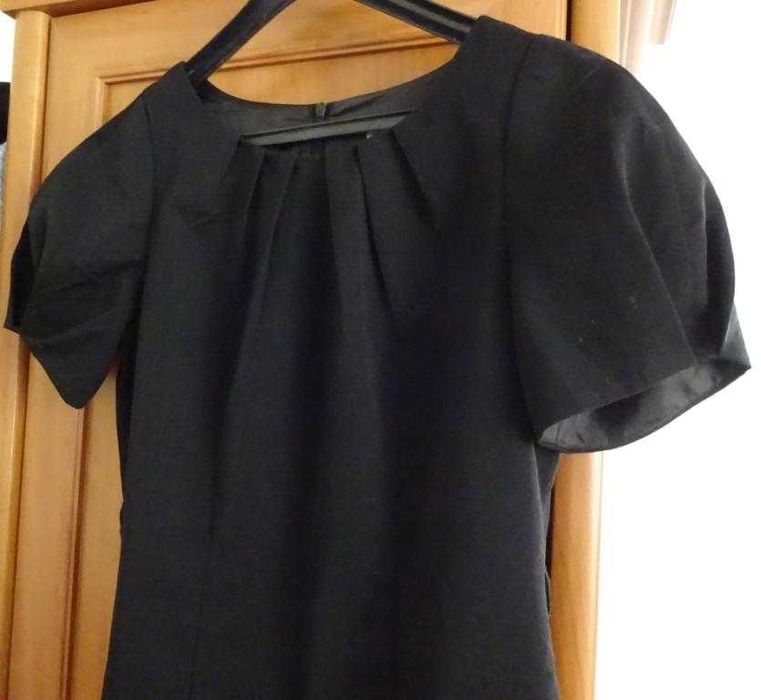 Sukienka Czarna Krótki Rękaw Elegancka Proste Cięcia, Zamek, Podszewka