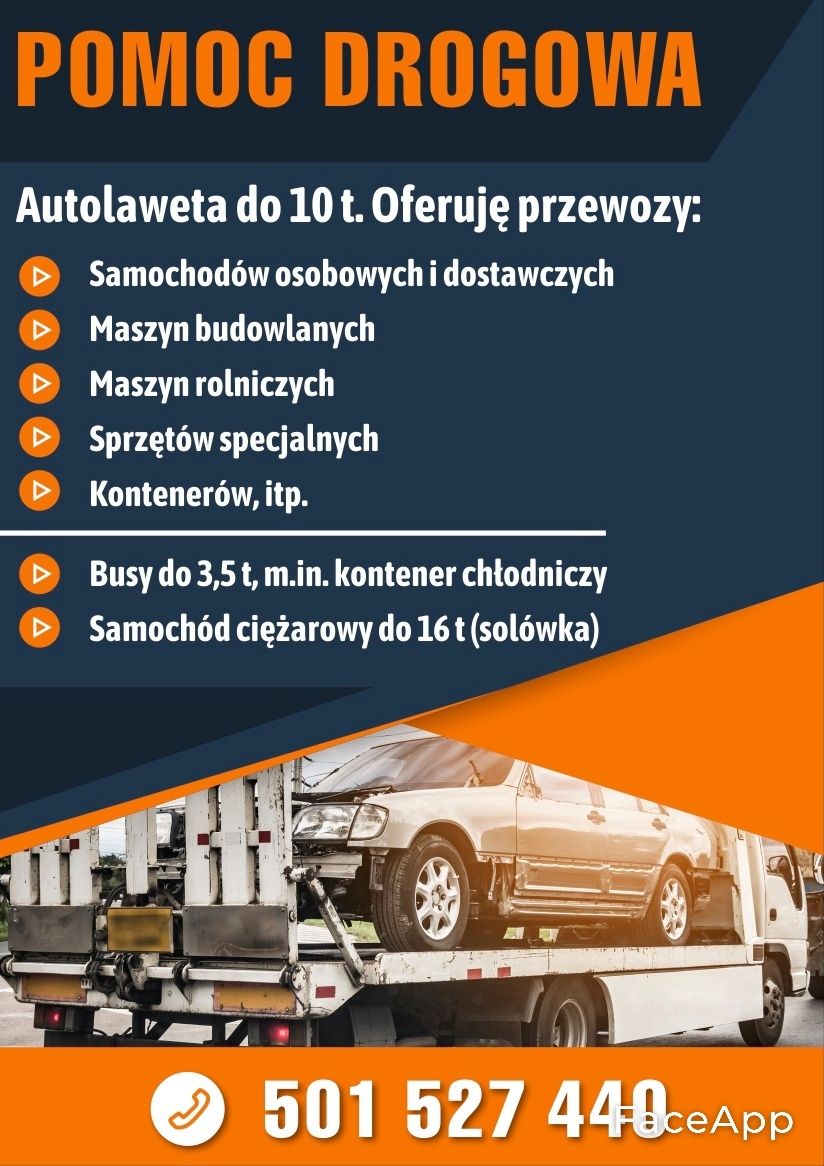 Transport maszyn budowlanych, rolniczych  - Pomoc drogowa - Autolaweta