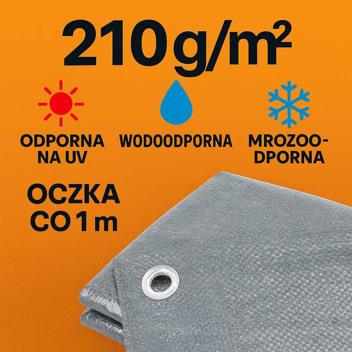 PLANDEKA 5x8 m GRUBA 210 g wodoodporna płachta ochronna brezent plała
