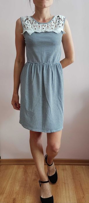 Letnia, krótka bawełniana sukienka w paski XS/S/M