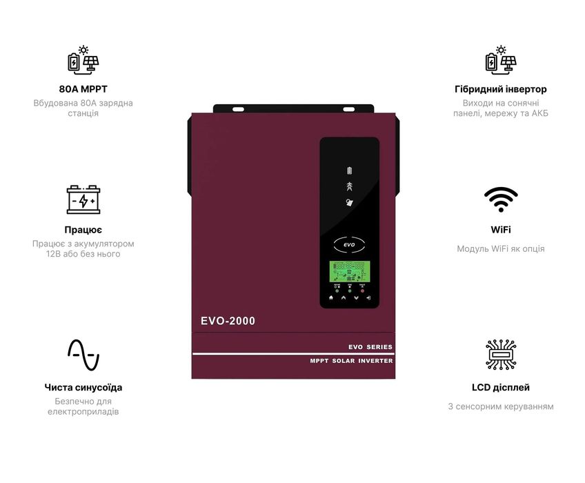 ‼️ Гібридний сонячний Інвертор ANERN SCI-EVO-2000 2кВт гарант 12міс.