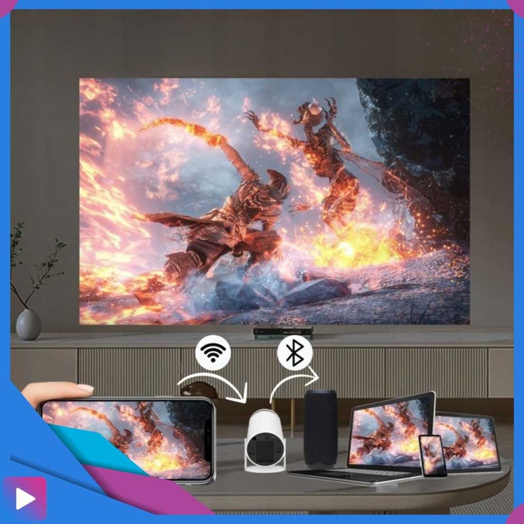 Projektor Smart Mini Android TV WiFi Bluetooth 5.0 HD 720p 4K Ready