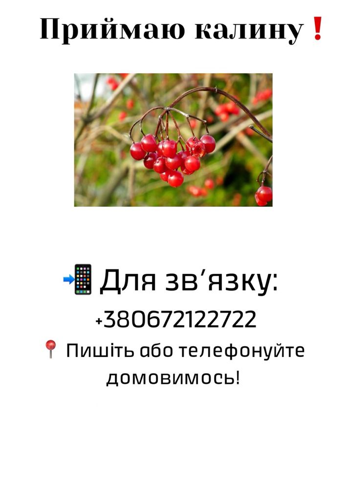Приймаю калину ,телефонуйте по вказаному номеру