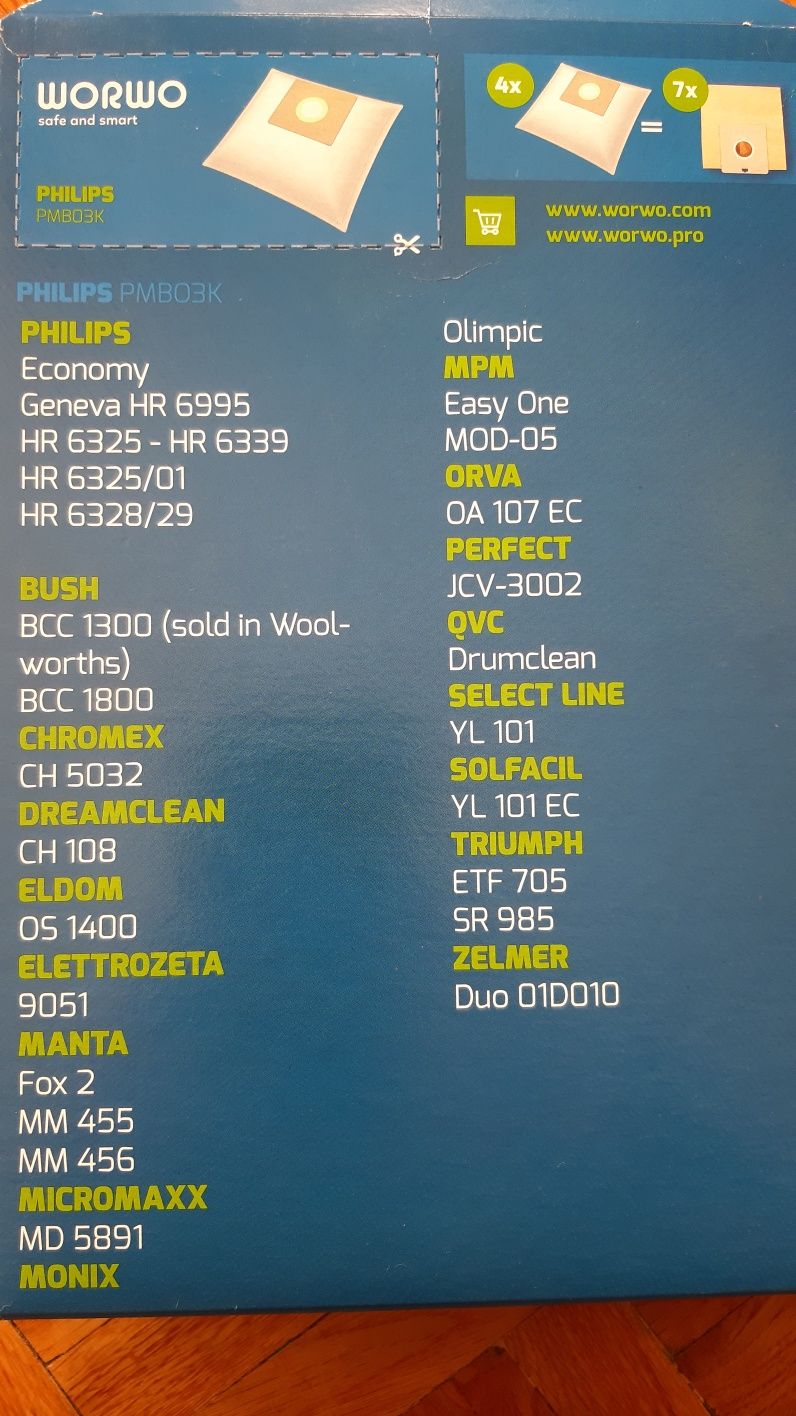 Worki do odkurzacza 6 szt. Philips Geneva Zelmer Duo MPM