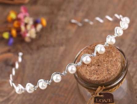 Ślubna opaska do włosów SREBRNA - perły cyrkonie