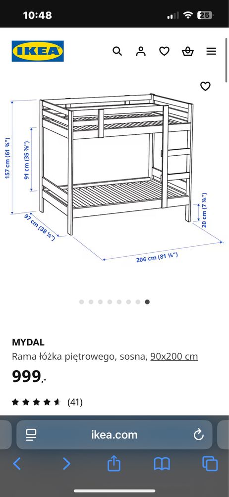 Łóżko piętrowe lite drewno Ikea