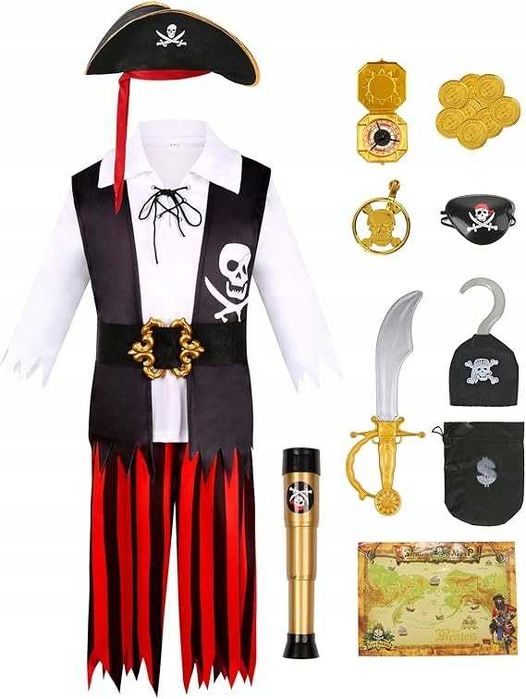 Strój Pirata + Akcesoria, Kostium, przebranie dla chłopca 122/128 Q551