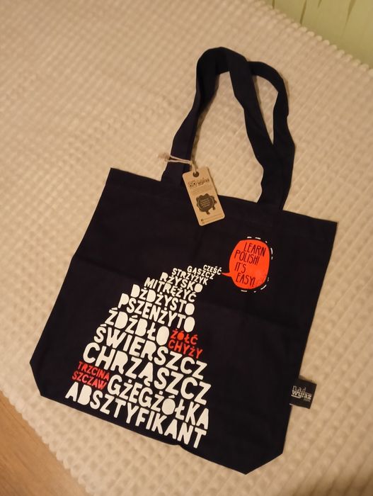 Torba bawełniana nadwyraz.com Learn Polish! It's easy! z metką