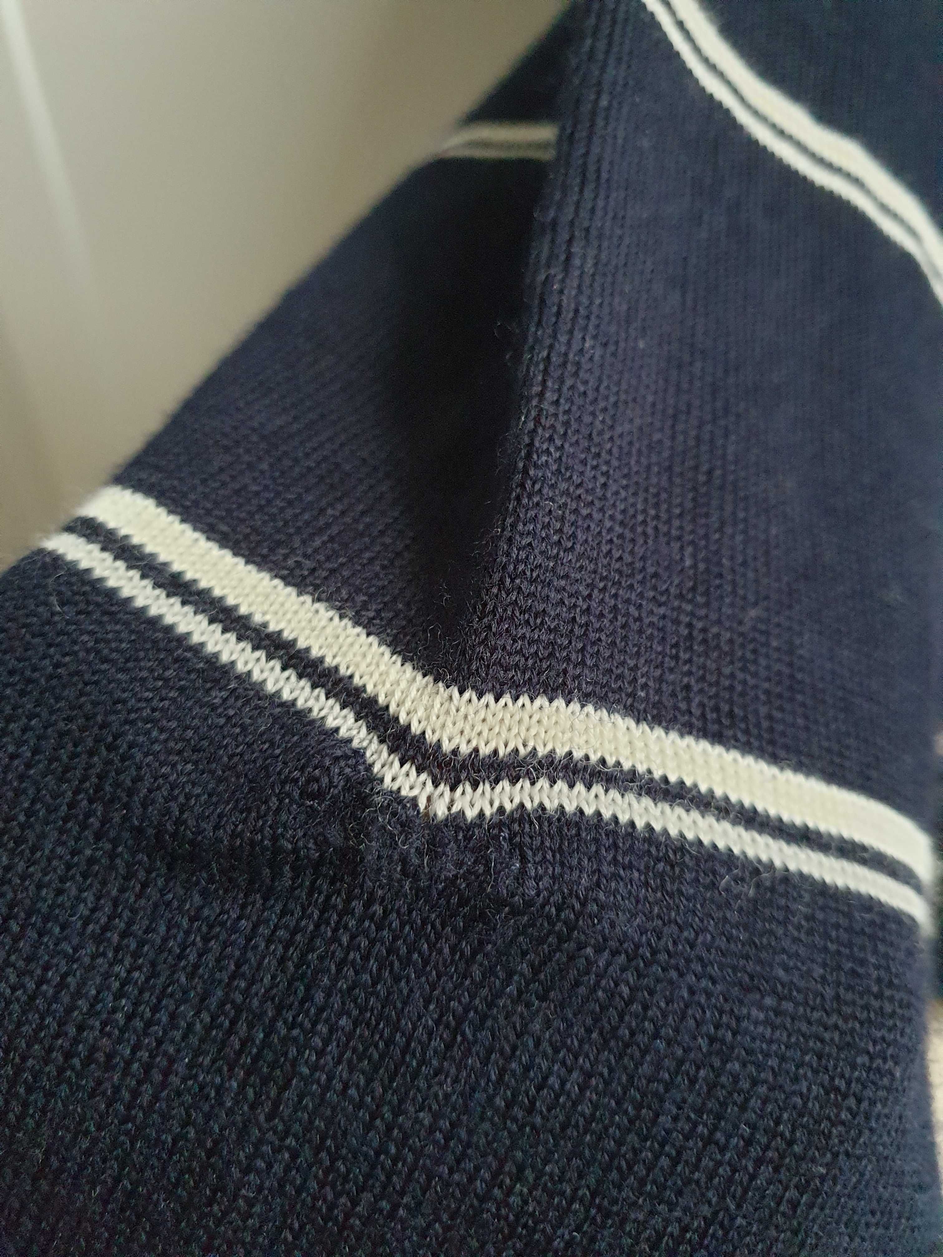 Granatowy sweter wełniany w paski merino Marz polo 3XL XXL