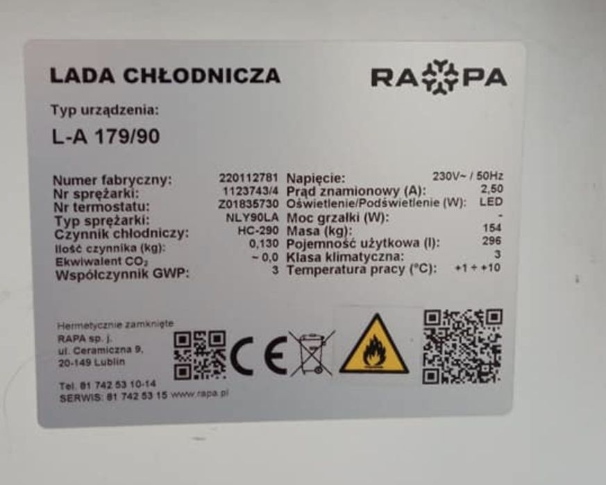 Lada chłodnicza RAPA, witryna sklepowa,  garmazeryjna , wedliniarska